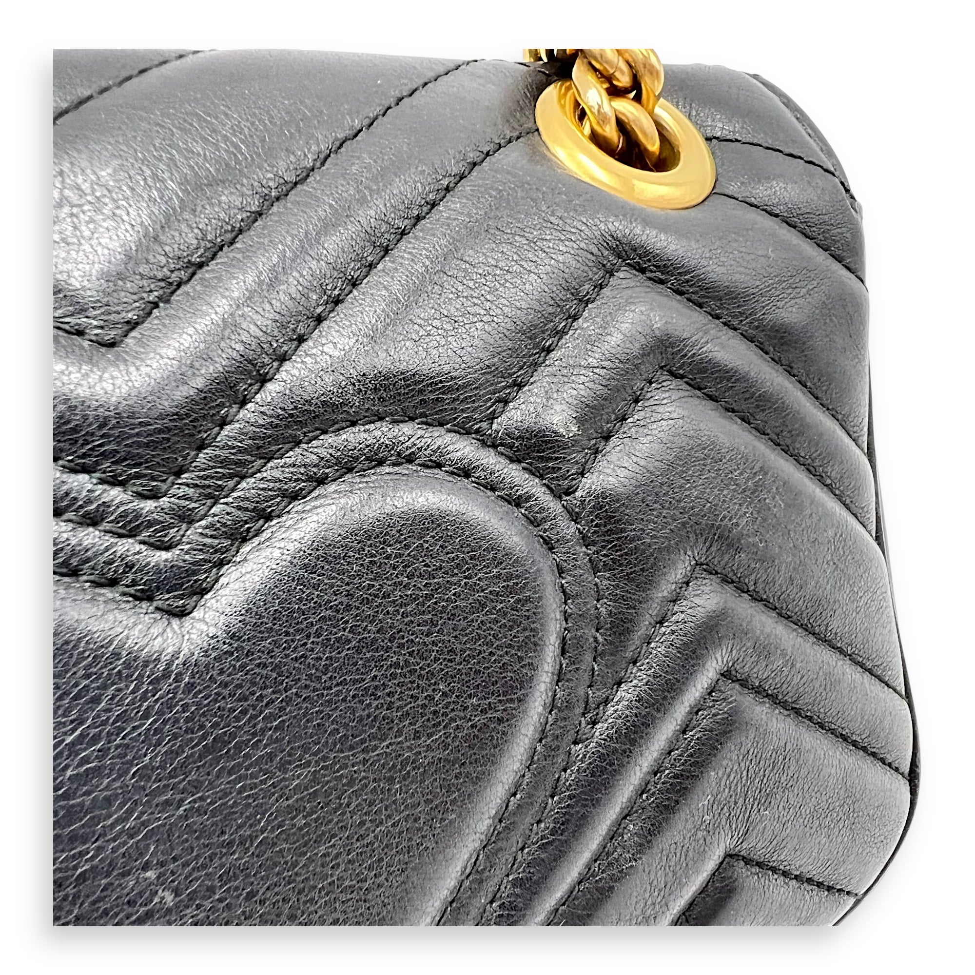 GG Marmont Mini Black Shoulder Bag in Calfskin, Gold hardware - Image 12