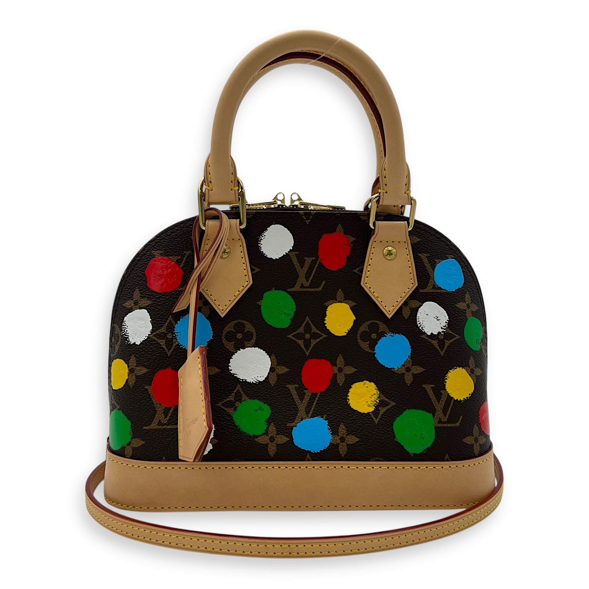 Yayoi Kusama Alma BB Brown Top Handle Bag in Monogram Coated Canvas, Gold hardware - Image 12