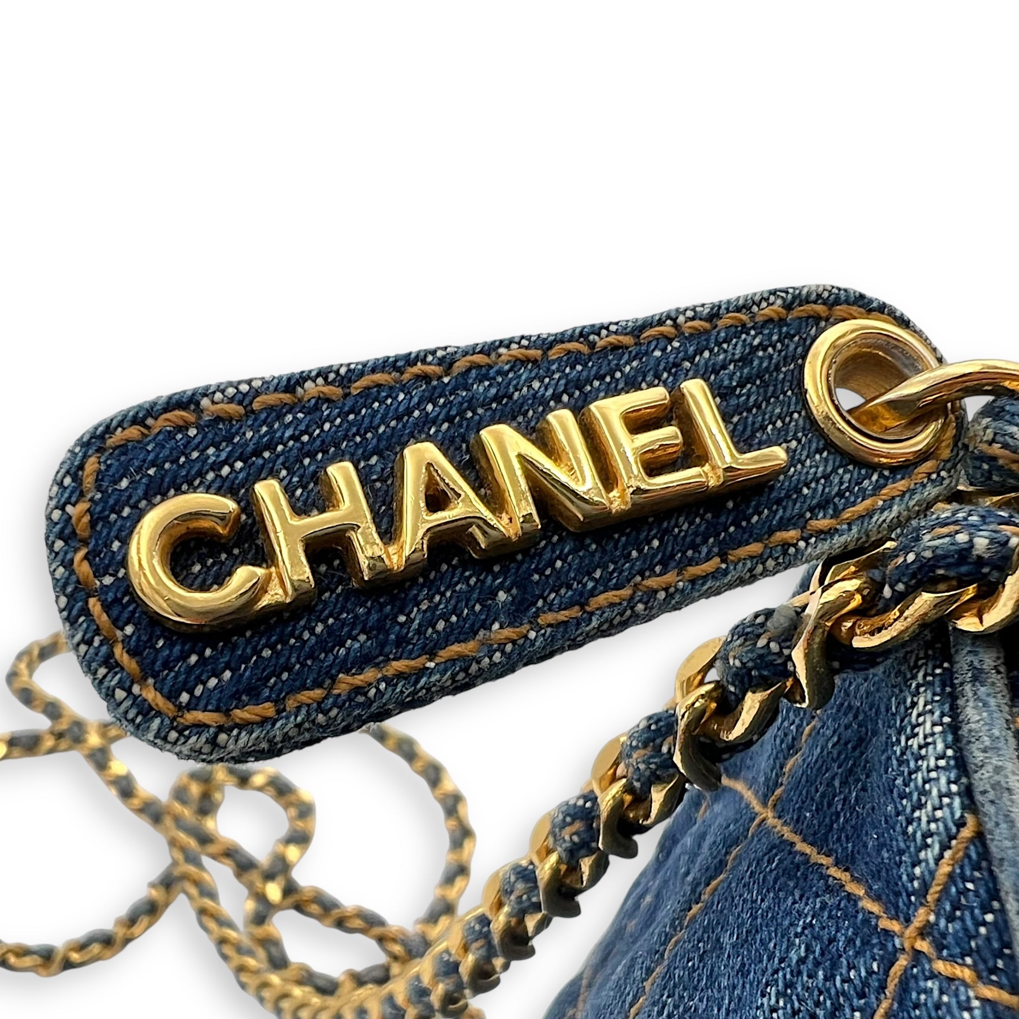 Denim CC Quilted Turnlock Crossbody Bag Blue in Denim, Gold hardware - Image 11