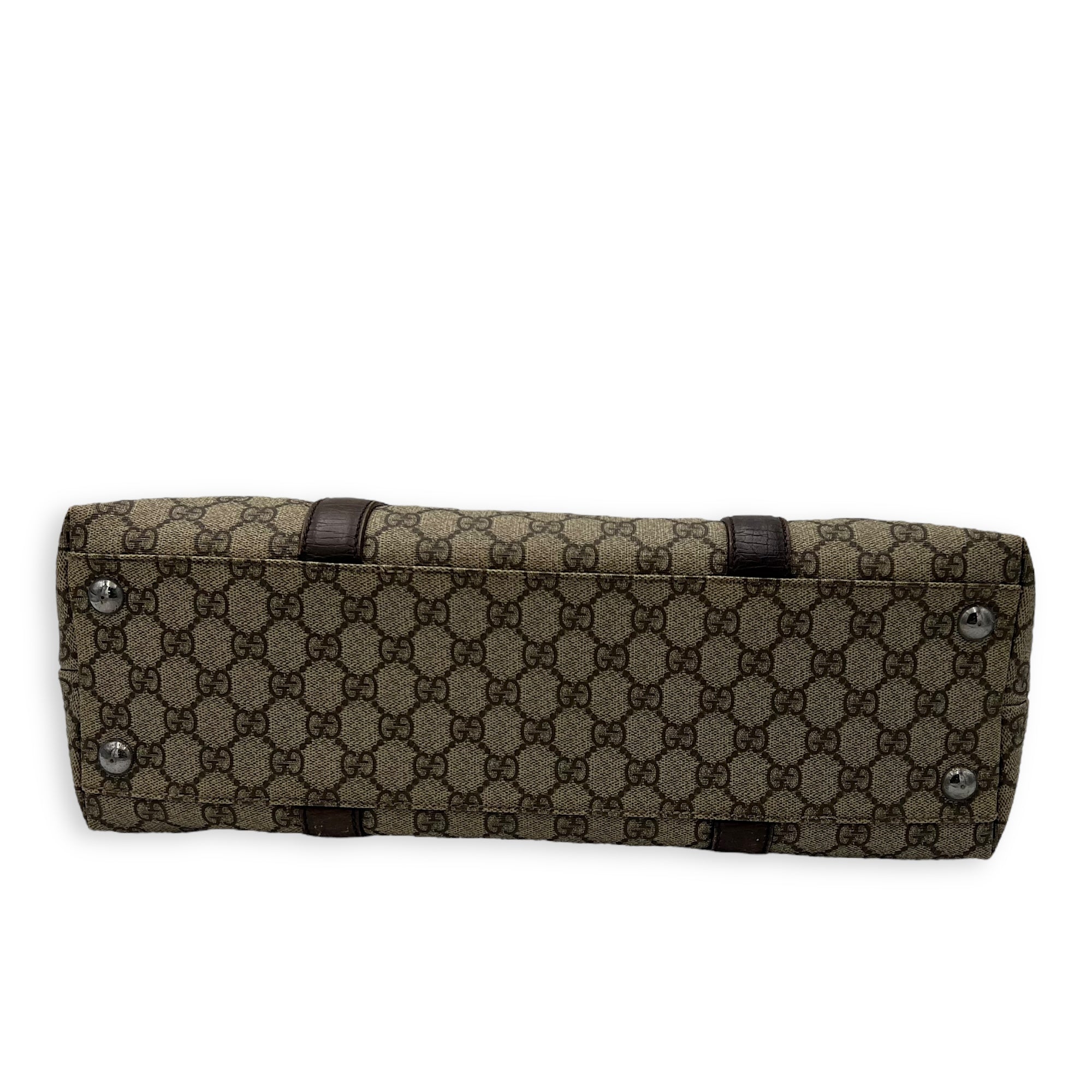 Vintage Top Handle Bag Brown in Coated Canvas, Silver hardware - Image 7