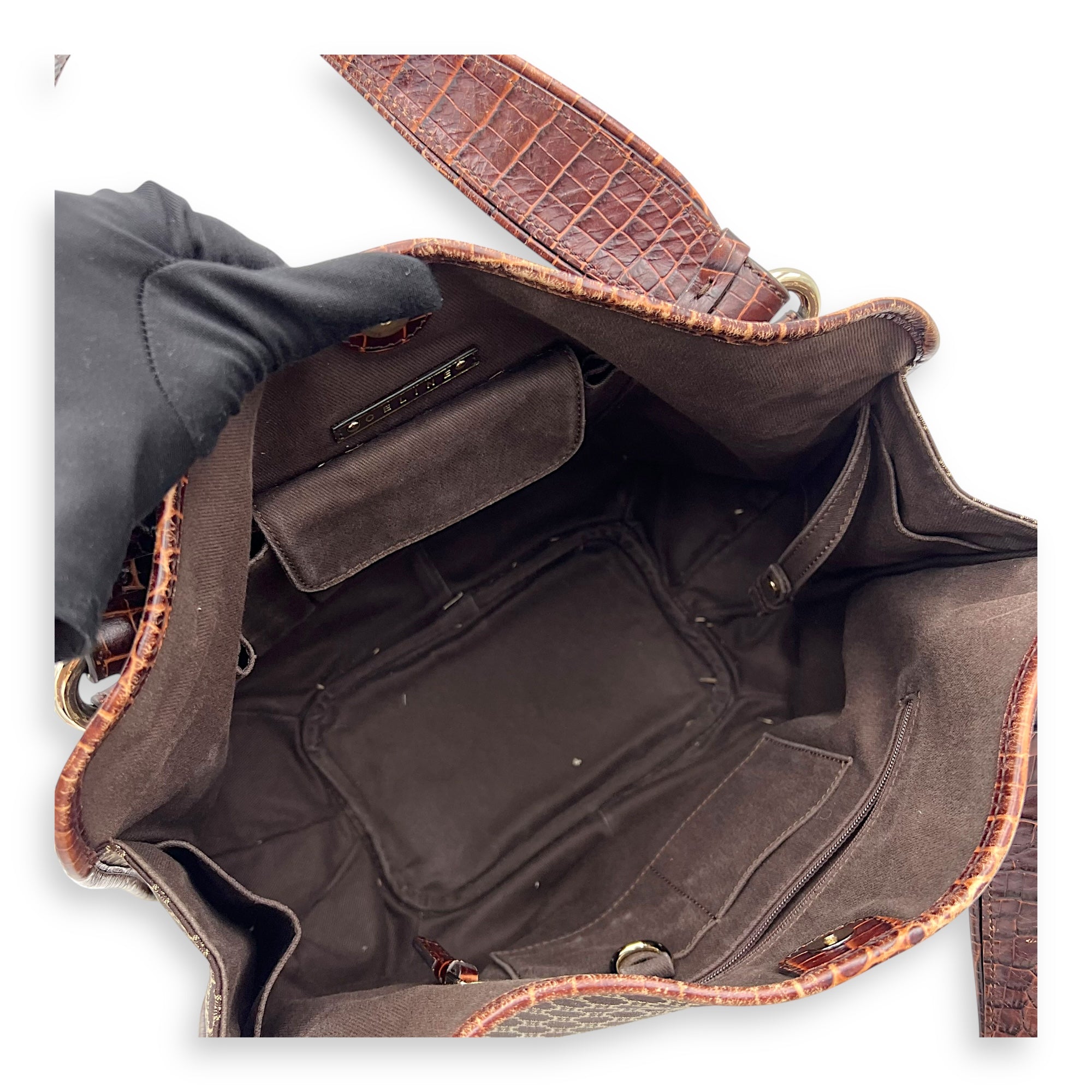 Bittersweet Brown Tote Bag in Canvas, Gold hardware - Image 13