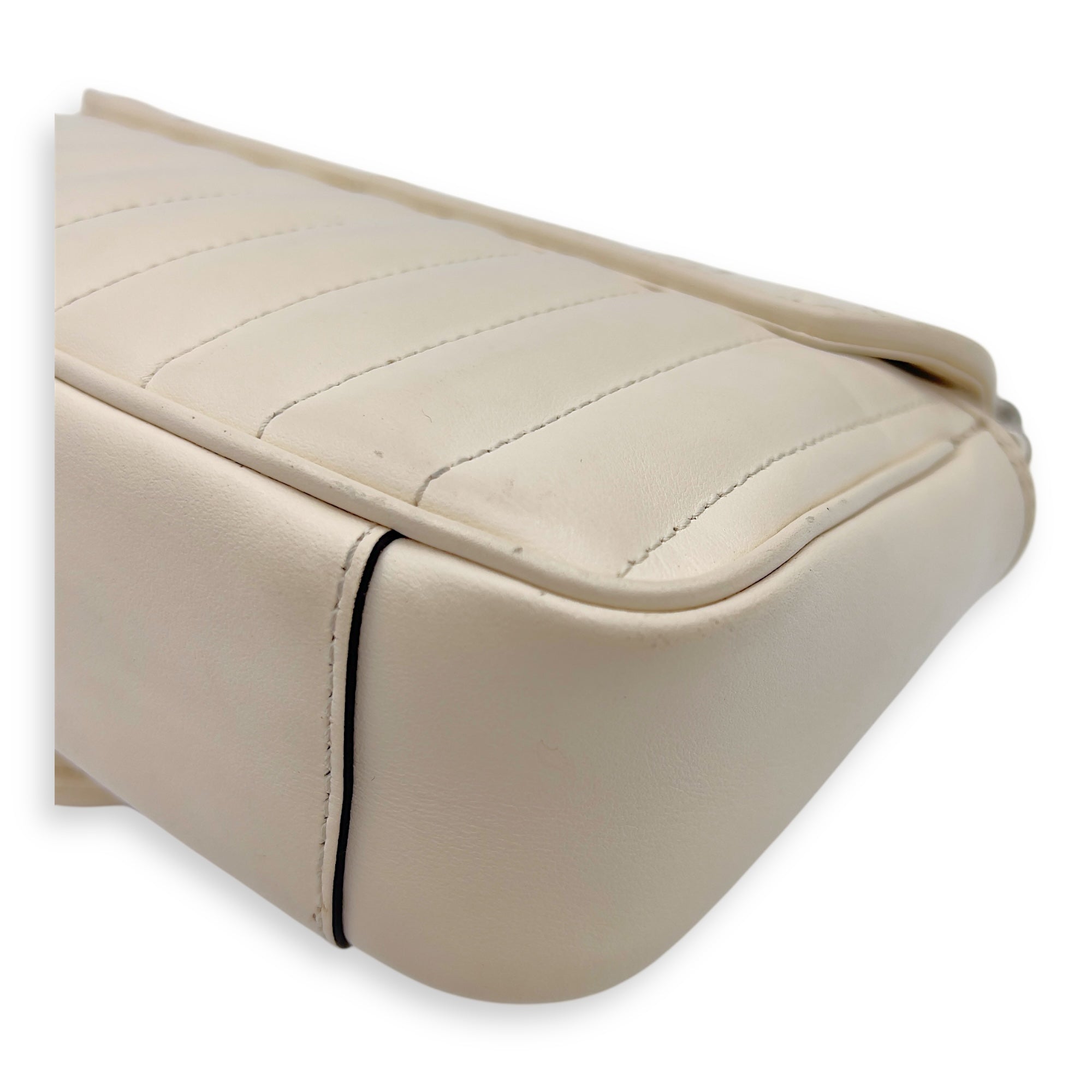 GG Marmont Mini White Shoulder Bag in Calfskin, Silver hardware - Image 14