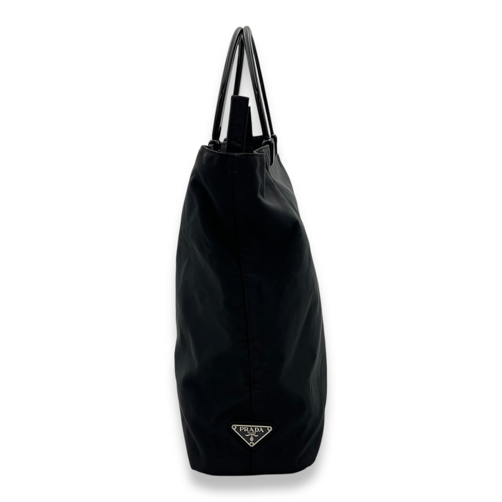 Logo Top Handle Bag Black in Nylon, Silver hardware - Image 4
