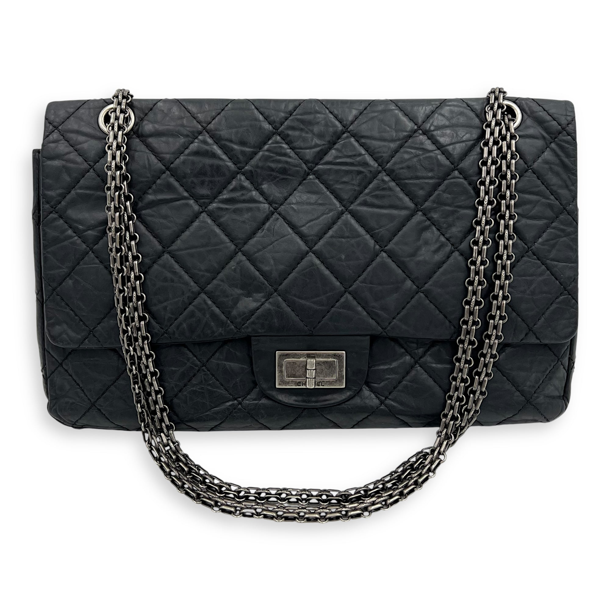 2.55 227 Black Shoulder Bag in Calfskin, Ruthenium hardware - Image 12