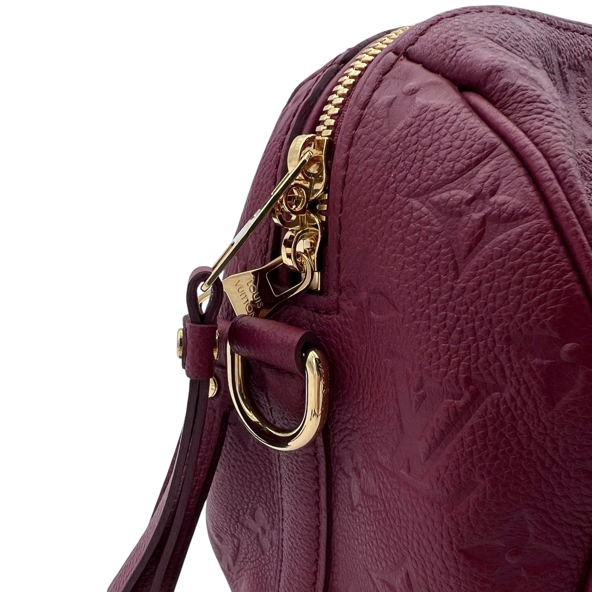 Speedy Bandouliere Top Handle Bag Red in Monogram Empreinte Leather, Gold hardware - Image 14