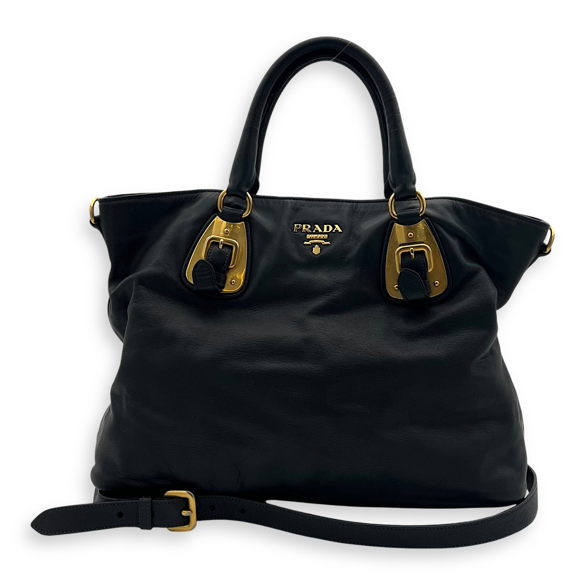 Logo Top Handle Bag Black in Calfskin, Gold hardware - Image 16