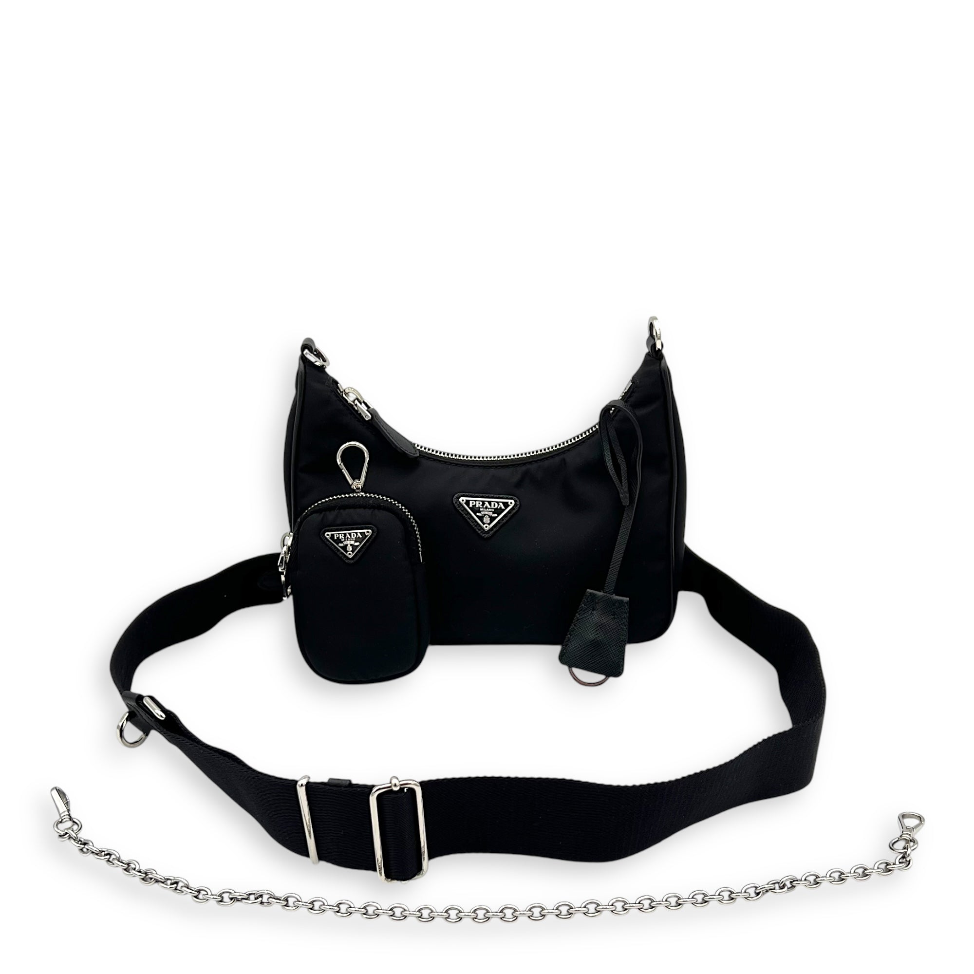 Re-Edition 2005 Crossbody Bag Black in Re-Nylon, Silver hardware - Image 17
