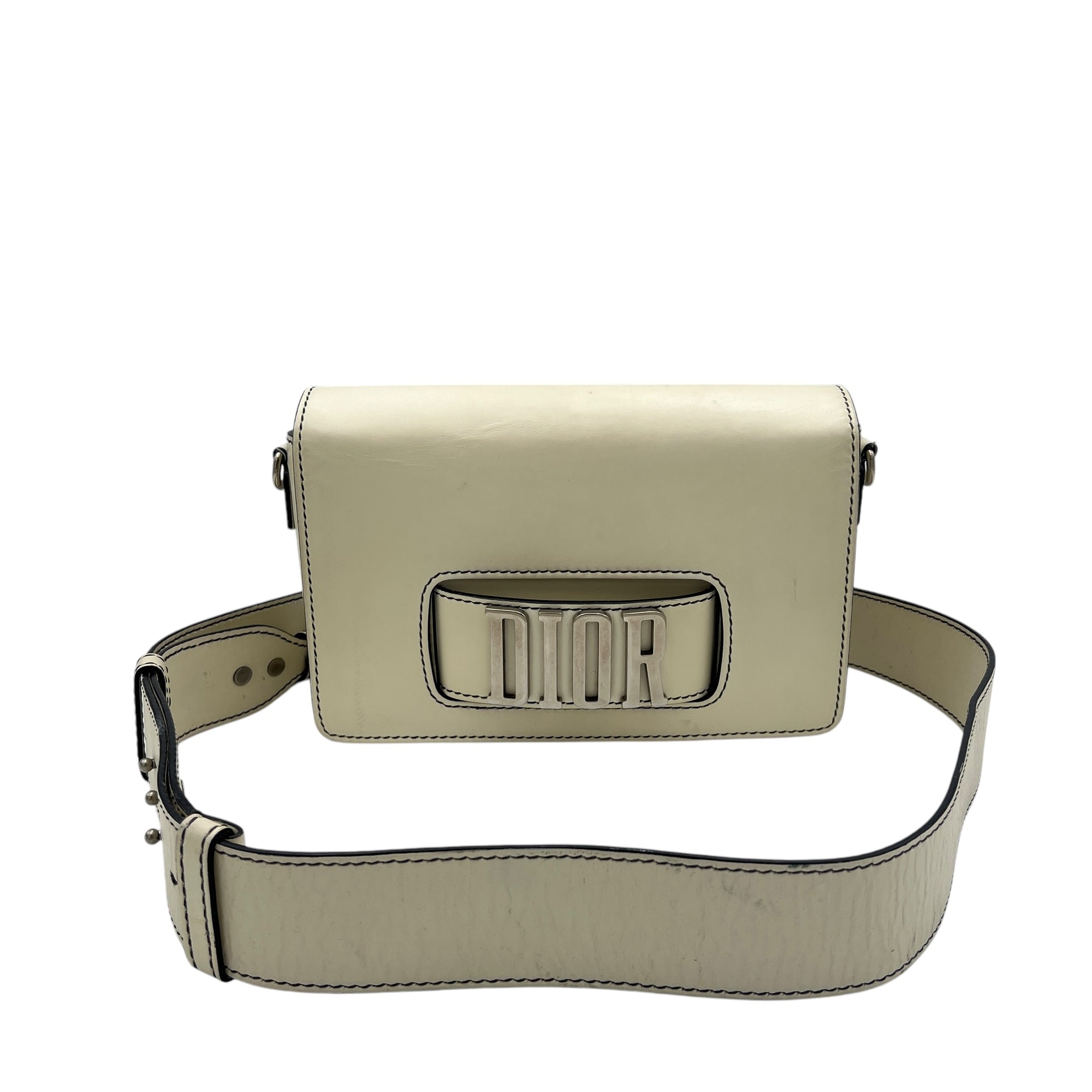 J'adior White Crossbody Bag in Calfskin, Silver hardware - Image 20