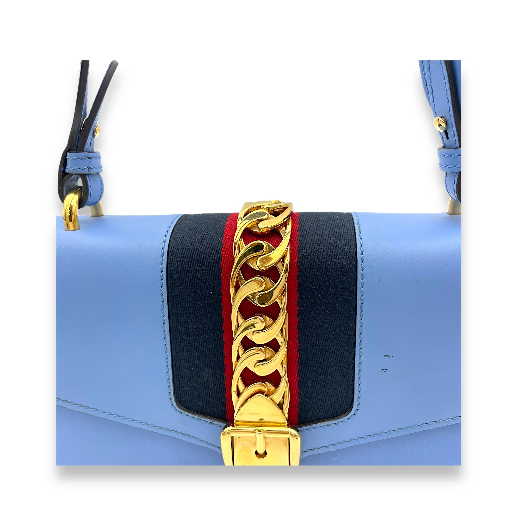 Sylvie Small Blue Shoulder Bag in Calfskin, Gold hardware - Image 8