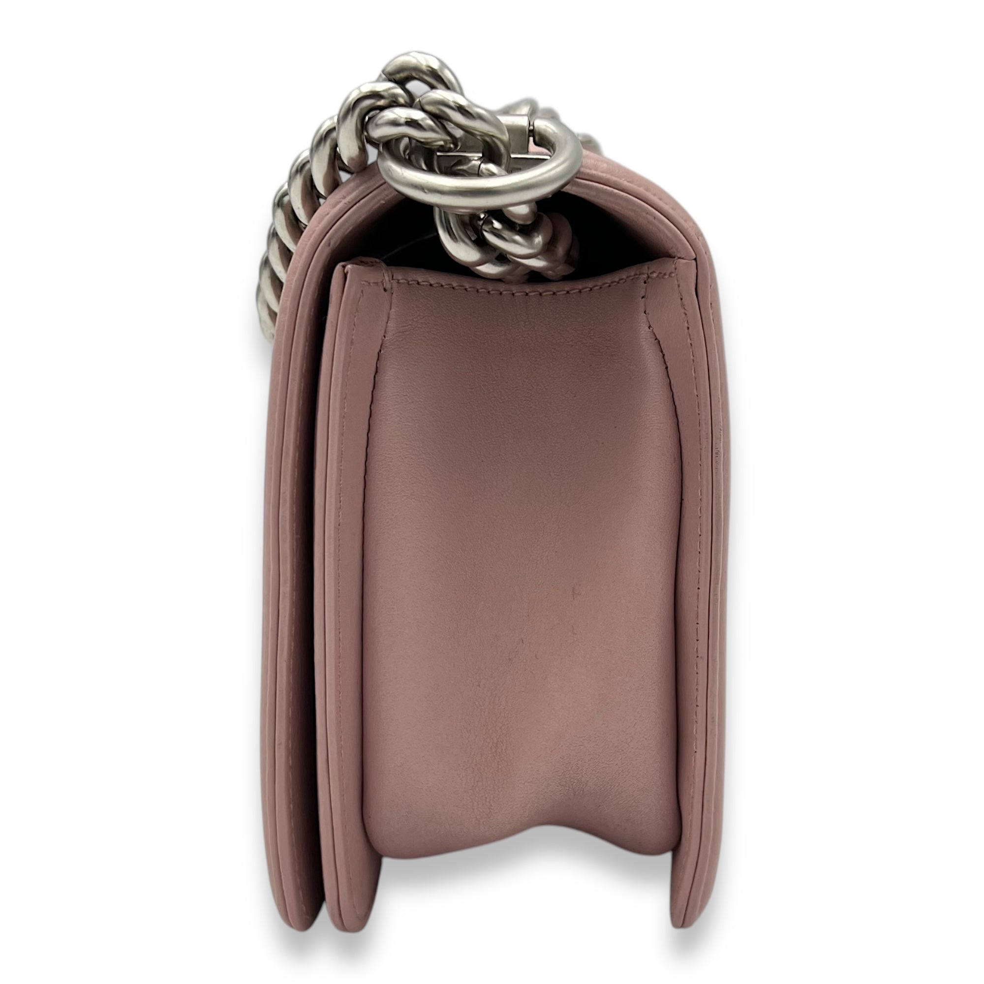 Boy Crossbody Bag Medium Pink in Calfskin, Silver hardware - Image 5