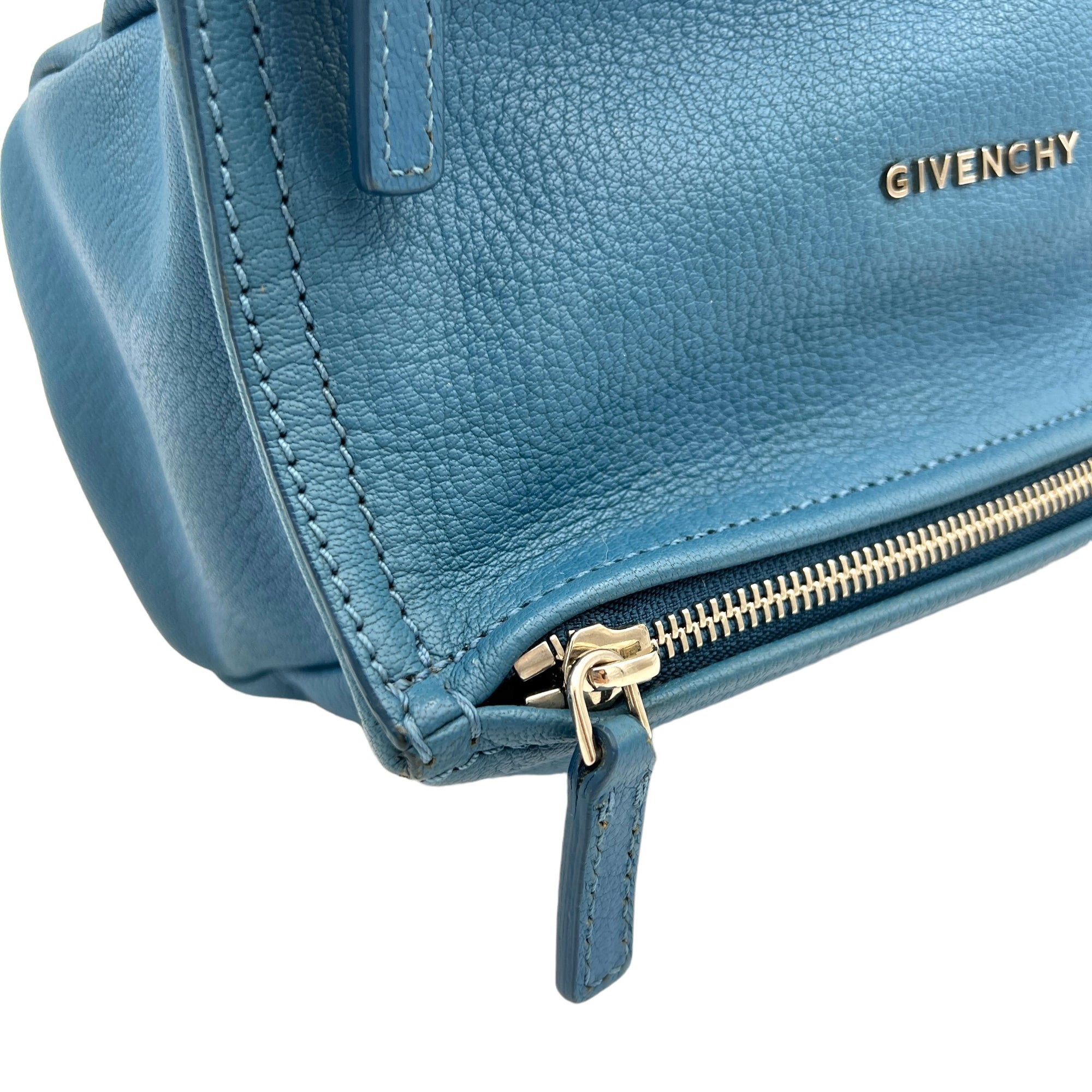 Pandora Crossbody Bag Mini Blue in Calfskin , Silver Hardware - Image 11
