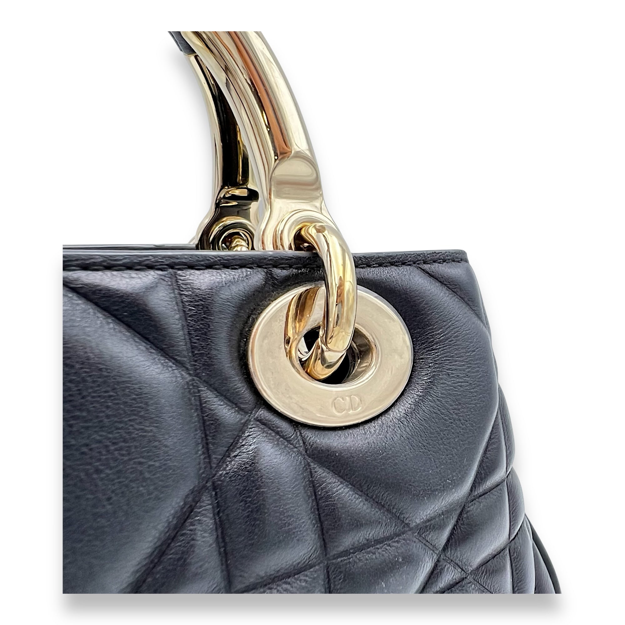 95.22 Black Top Handle Bag in Calfskin, Gold hardware - Image 8