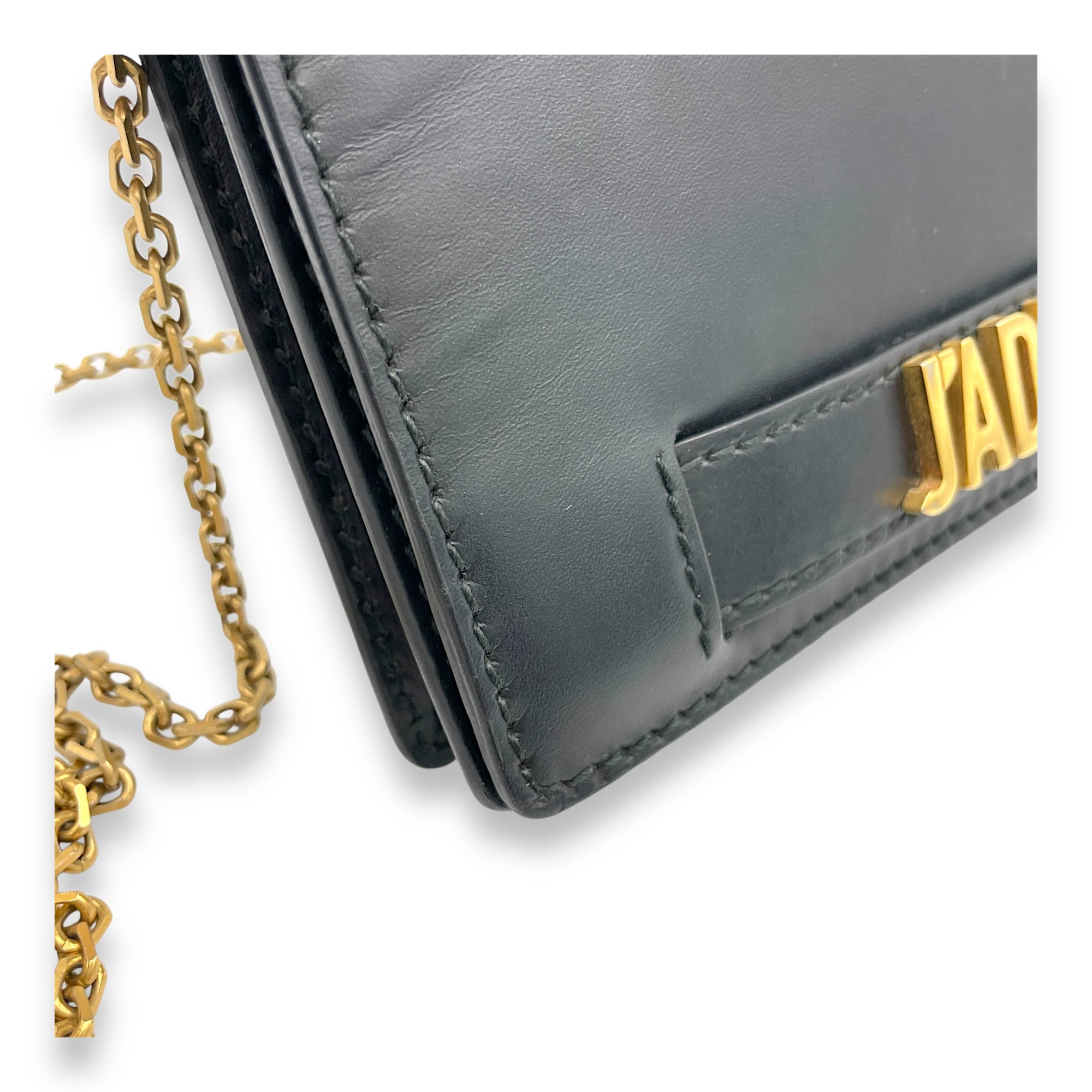 J'adior Black Wallet On Chain in Calfskin, Brushed Gold hardware - Image 11