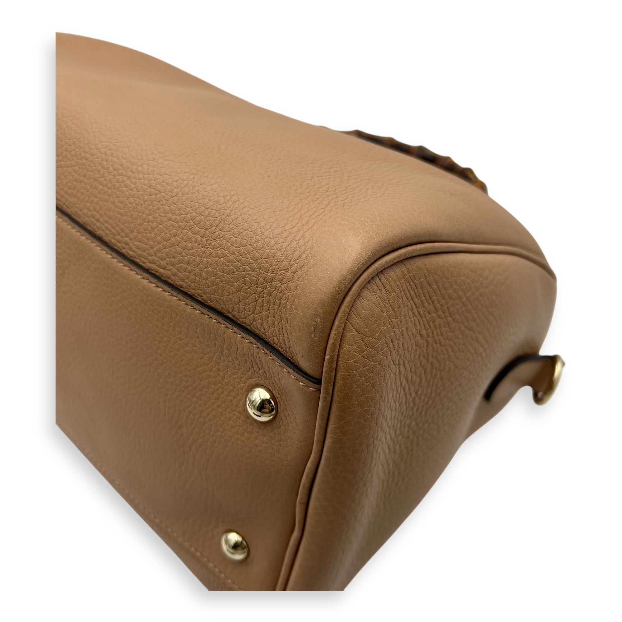 Bamboo Medium Beige Top Handle Bag in Calfskin, Gold hardware - Image 10