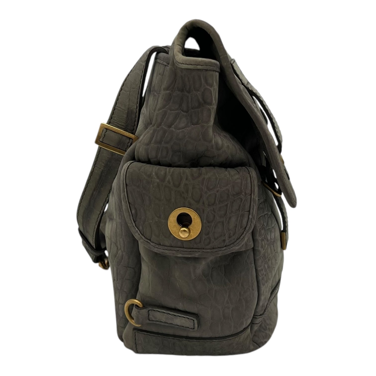 Besace Shoulder Bag Grey in Crocodile Embossed Calfskin, Gold hardware - Image 5