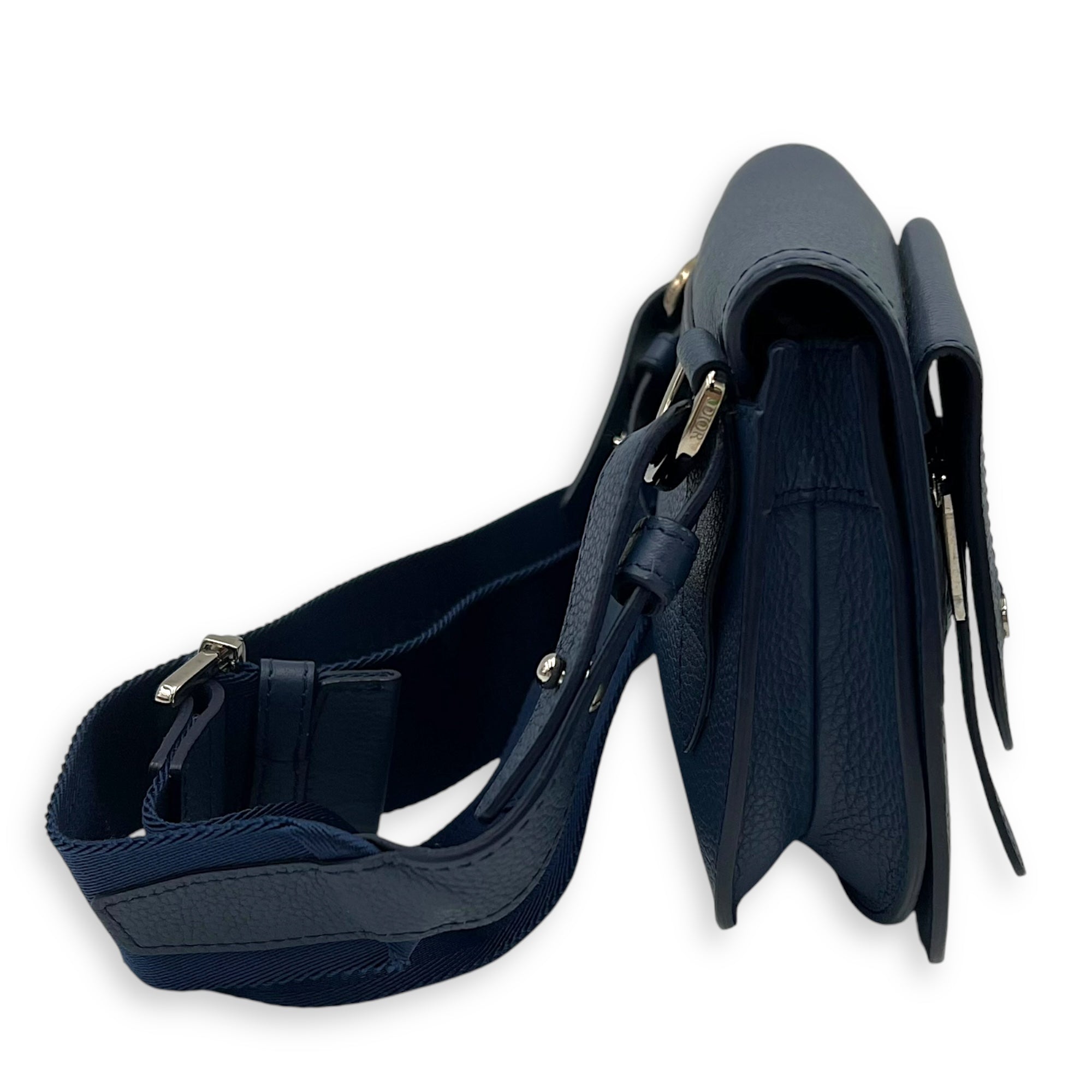 Saddle Crossbody Bag Blue in Calfskin, Silver hardware - Image 4