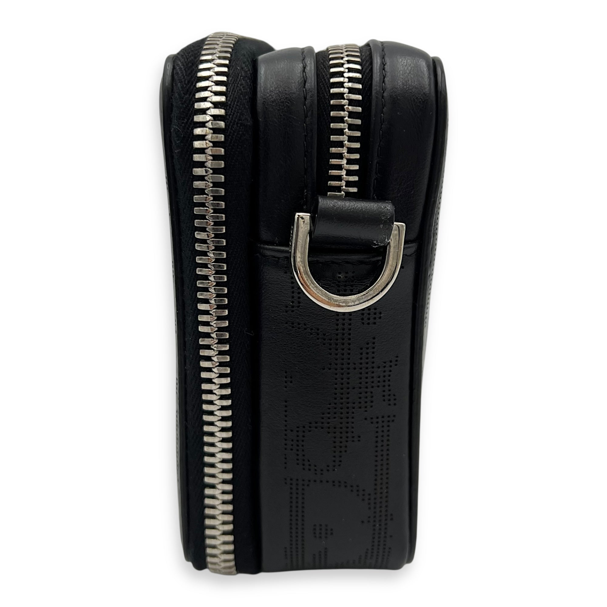 Double Zip Small Black Galaxy Leather Crossbody Bag in Calfskin, Silver hardware - Image 4