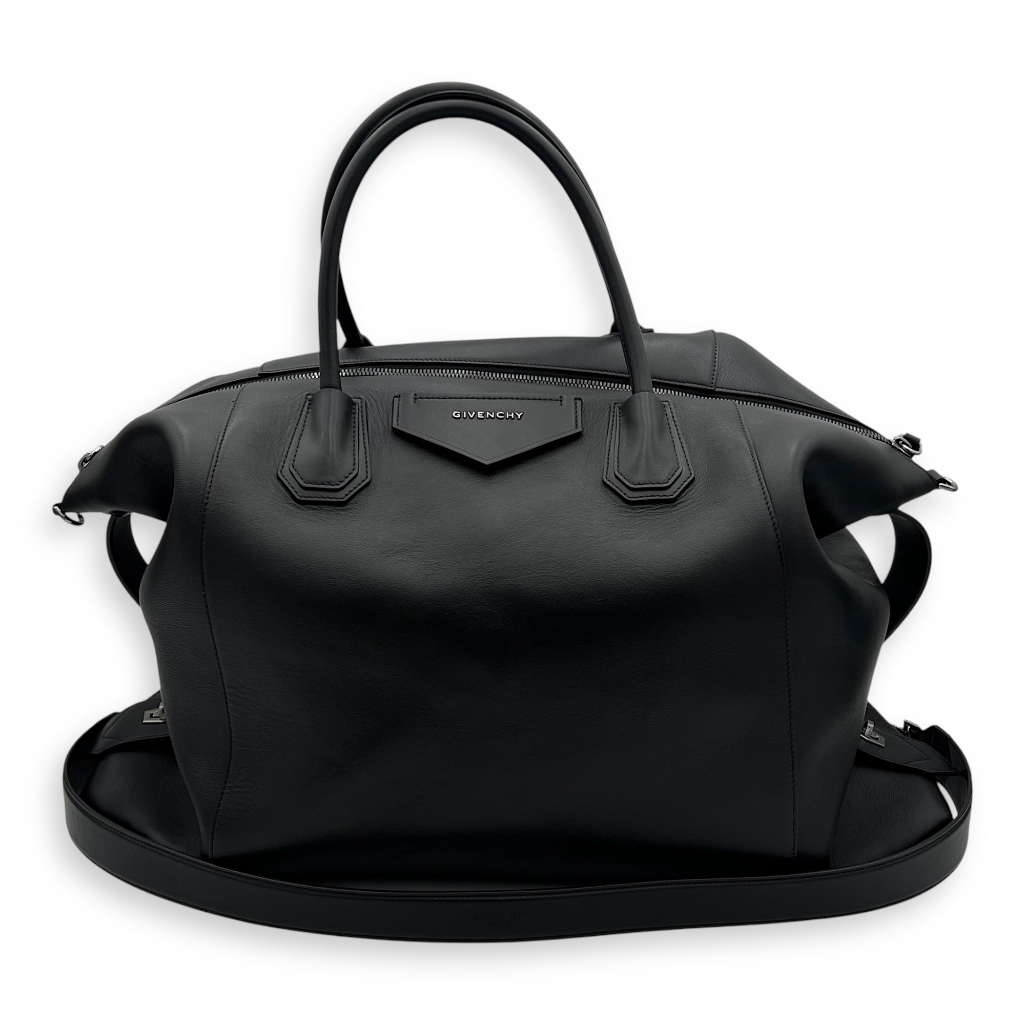 Antigona Maxi Black Duffle Bag in Calfskin, Silver hardware - Image 13