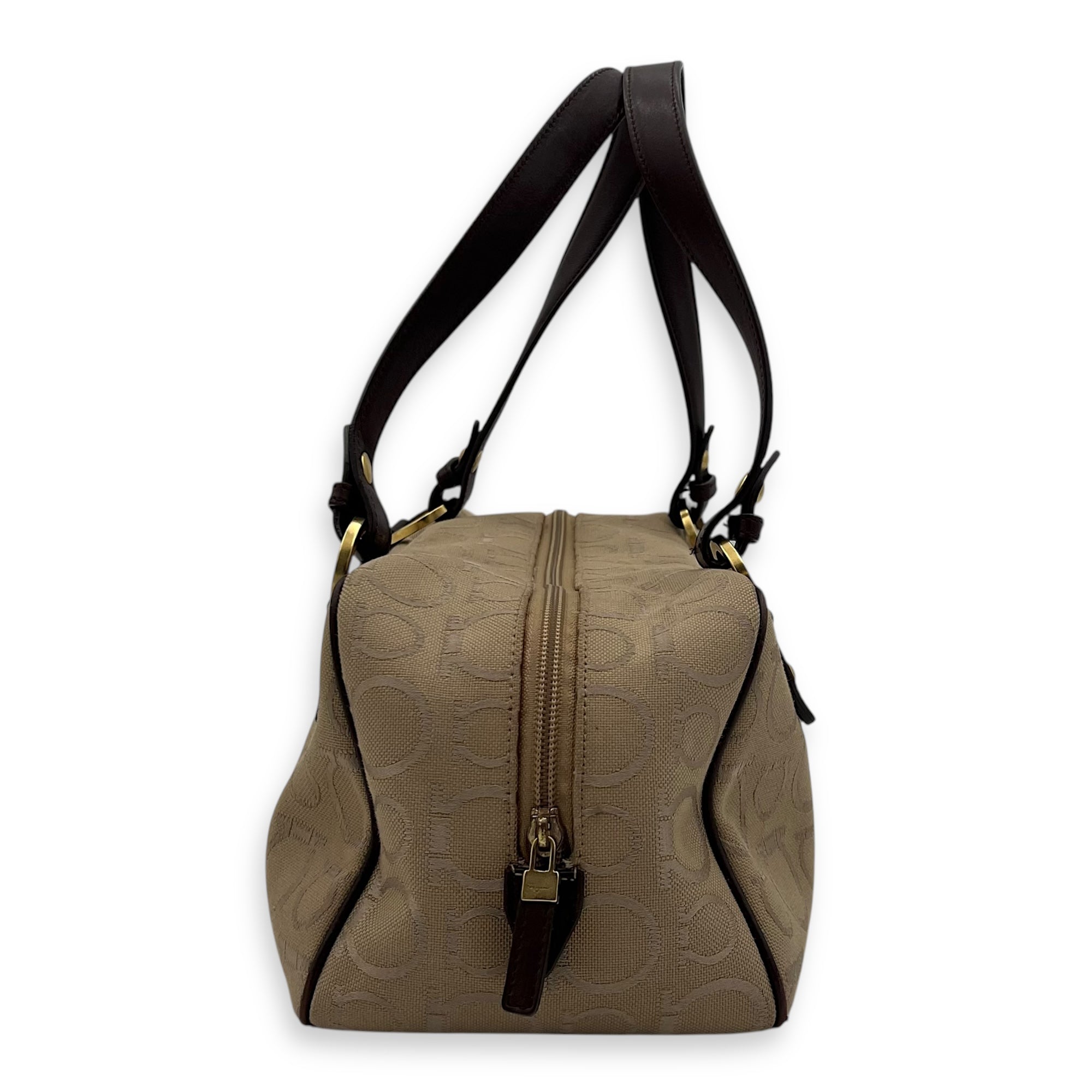 Gancini Beige Shoulder Bag in Canvas, Gold hardware - Image 4