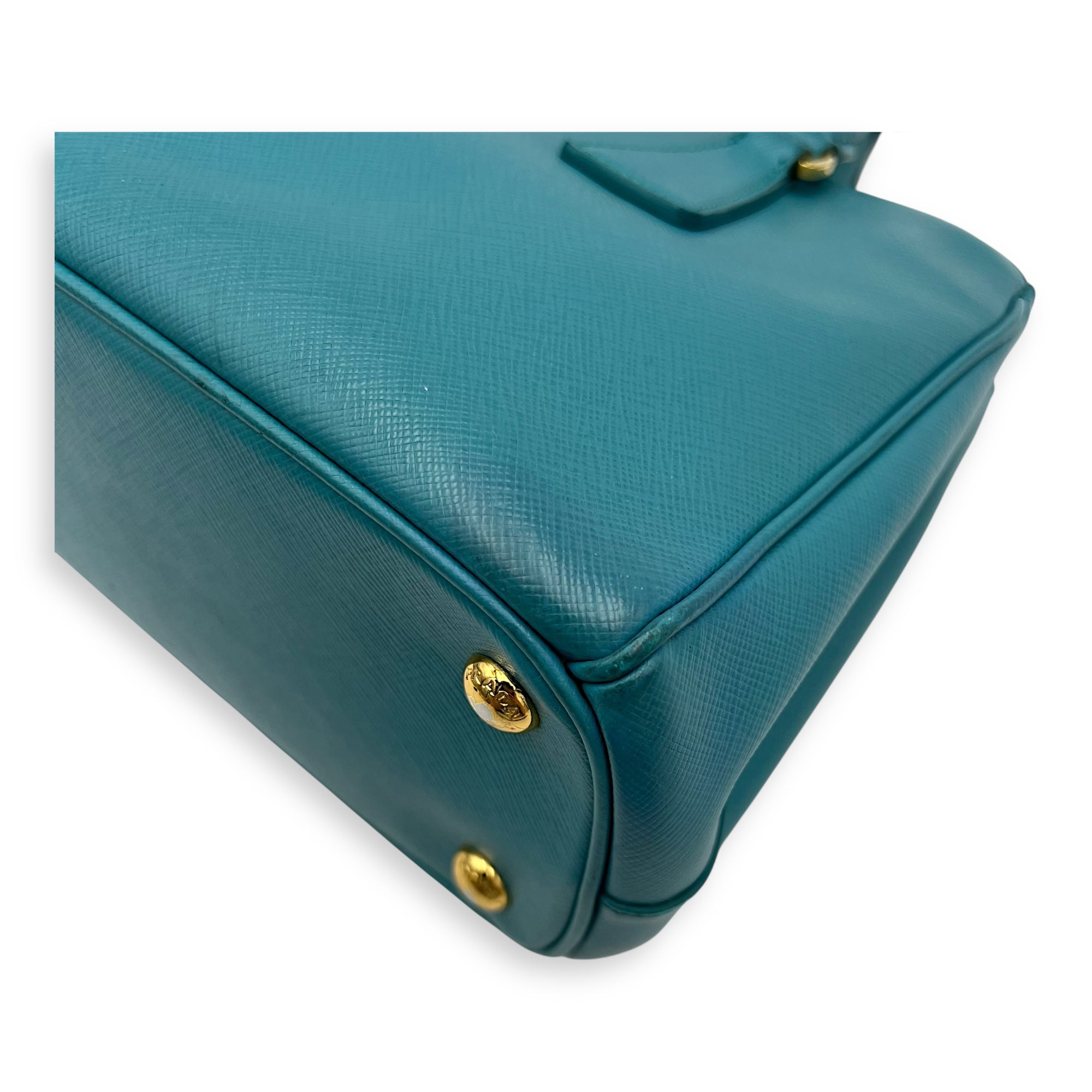 Galleria Top Handle Bag Blue in Saffiano Leather, Gold hardware - Image 11
