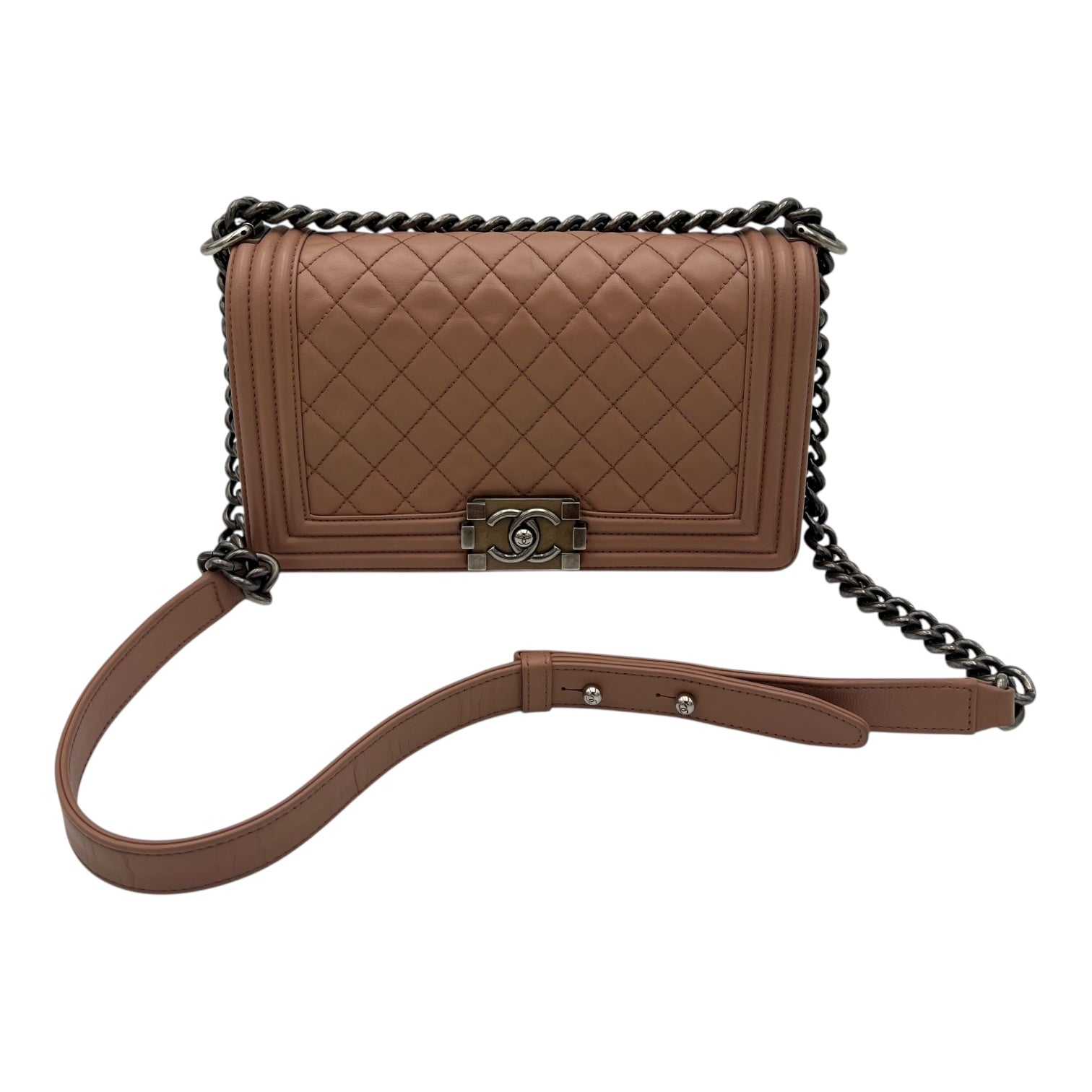 Boy Medium Pink Shoulder Bag in Calfskin, Ruthenium hardware - Image 11