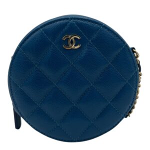 Round CC Crossbody Bag Blue in Caviar Leather, Gold hardware