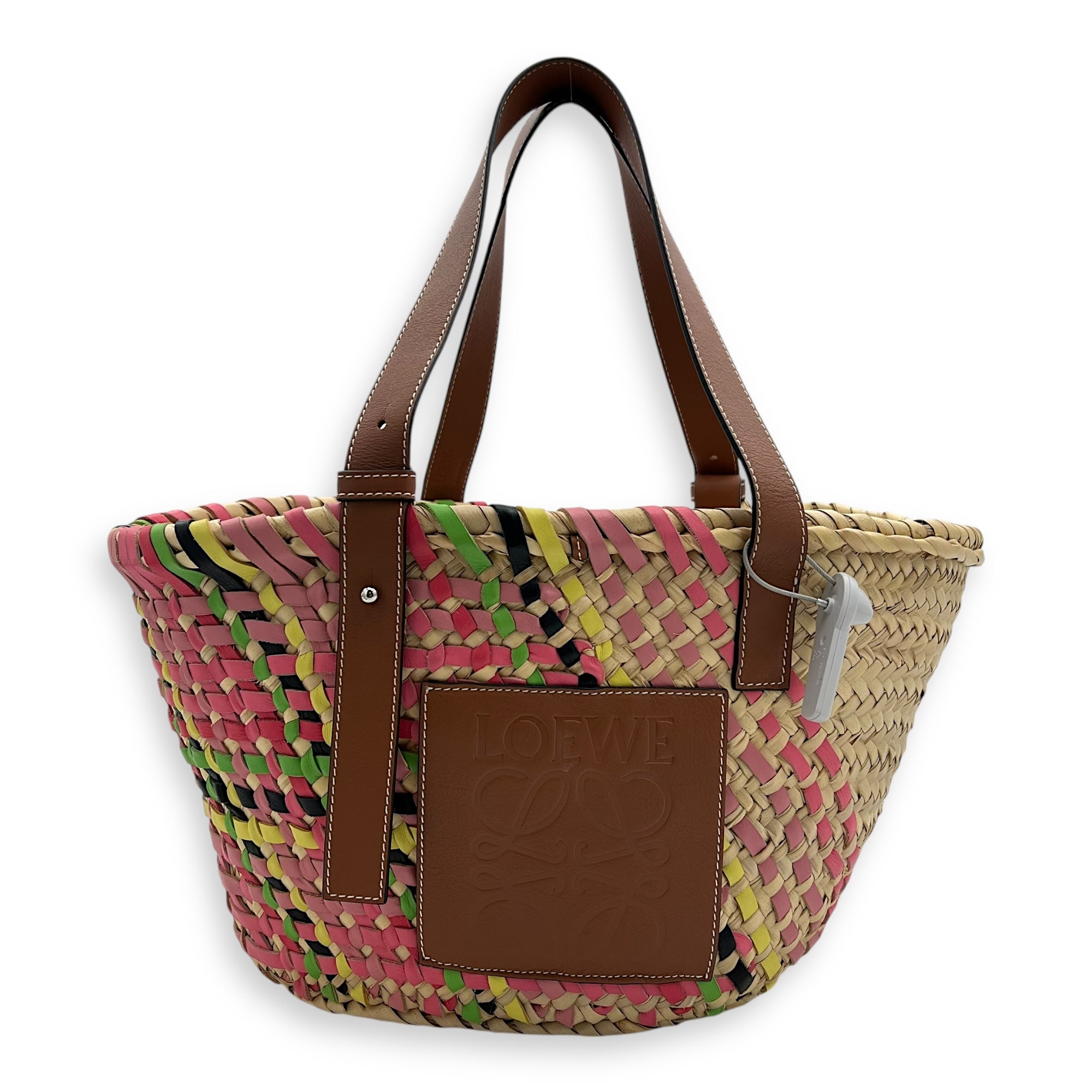 Basket Beige Top Handle Bag in Raffia, Silver hardware