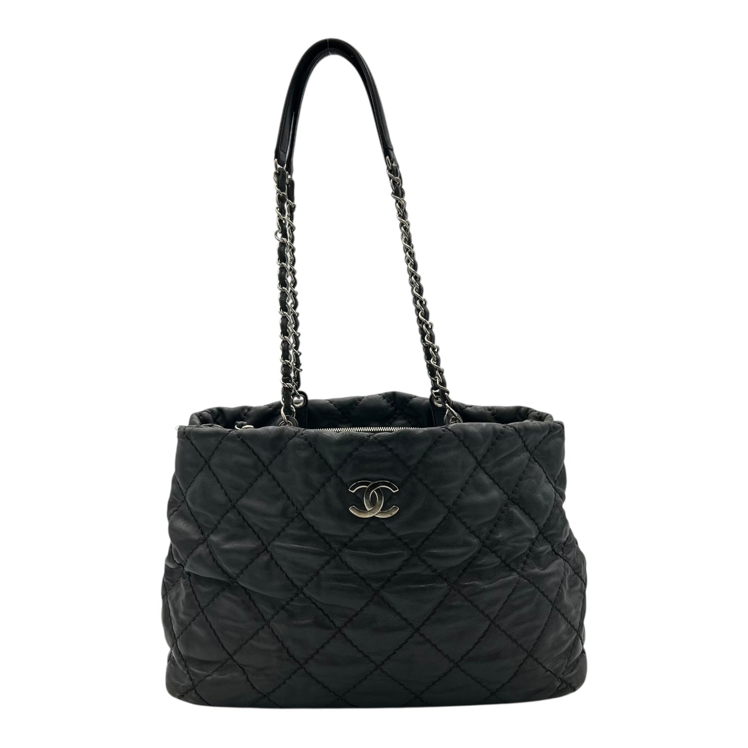 Wild stitch Tote Bag Blue in Linen, Silver hardware