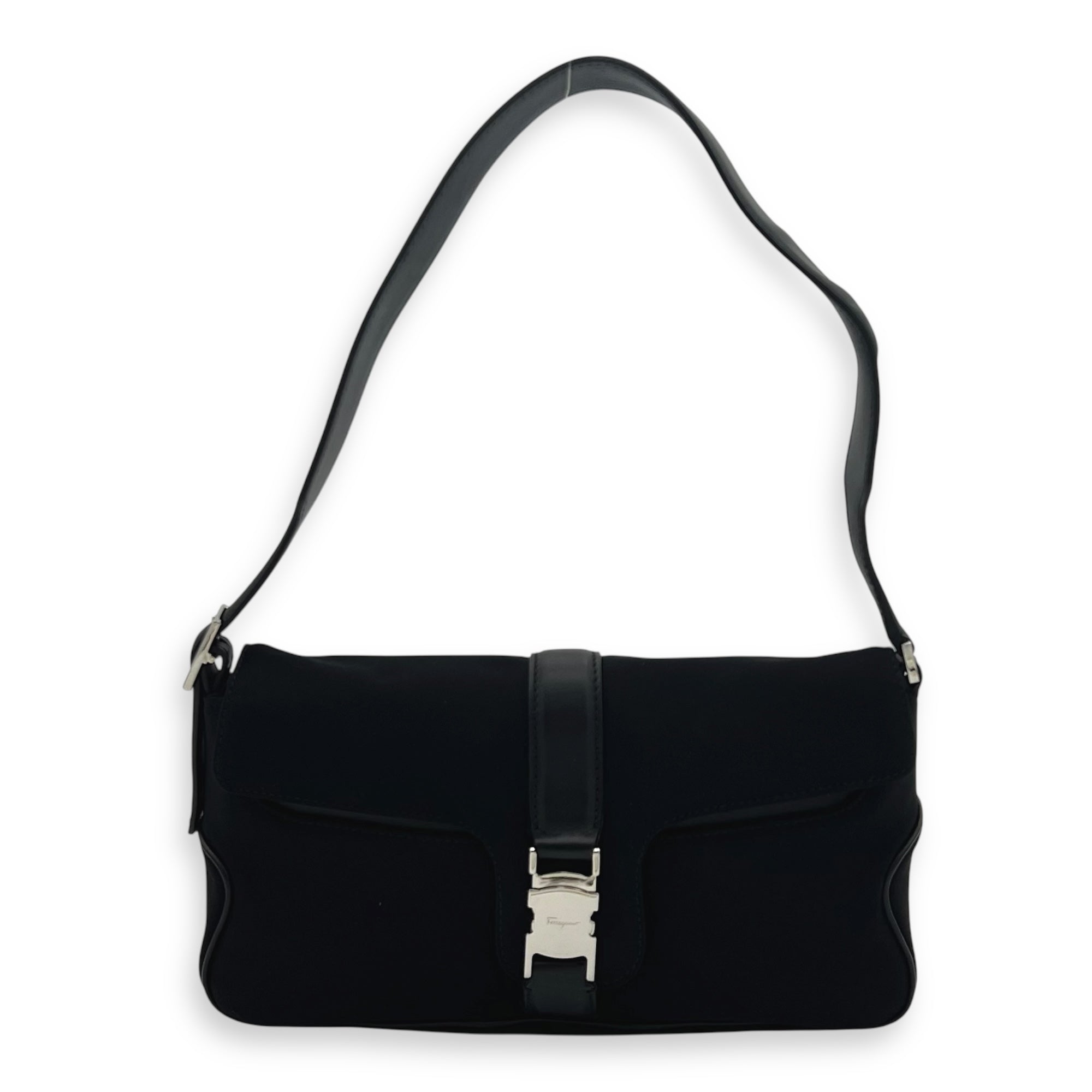 Logo Black Shoulder Bag in Canvas, Silver hardware - Image 10