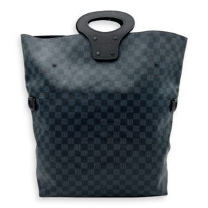 North South Tote Damier Top Handle Bag Blue in Coated Canvas, black hardware