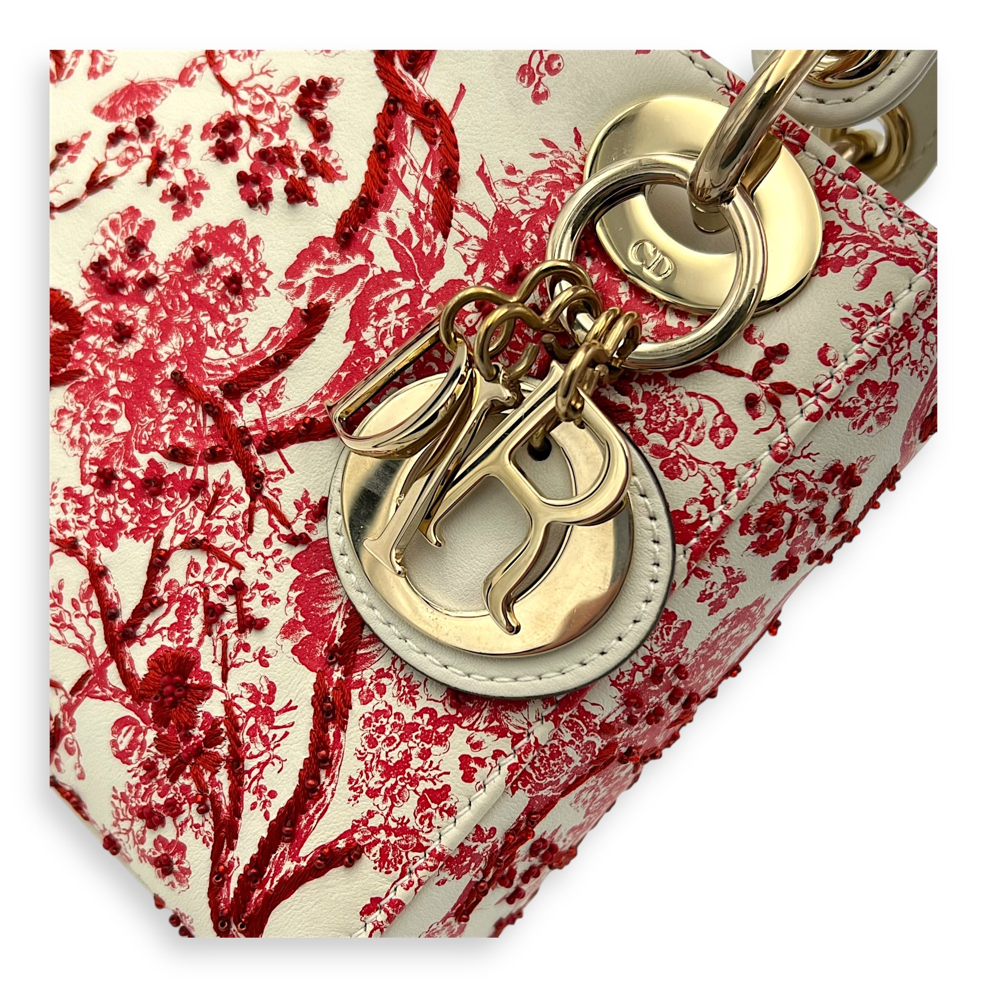 Lady Dior Mini White Top Handle Bag in Lambskin, Gold hardware - Image 10