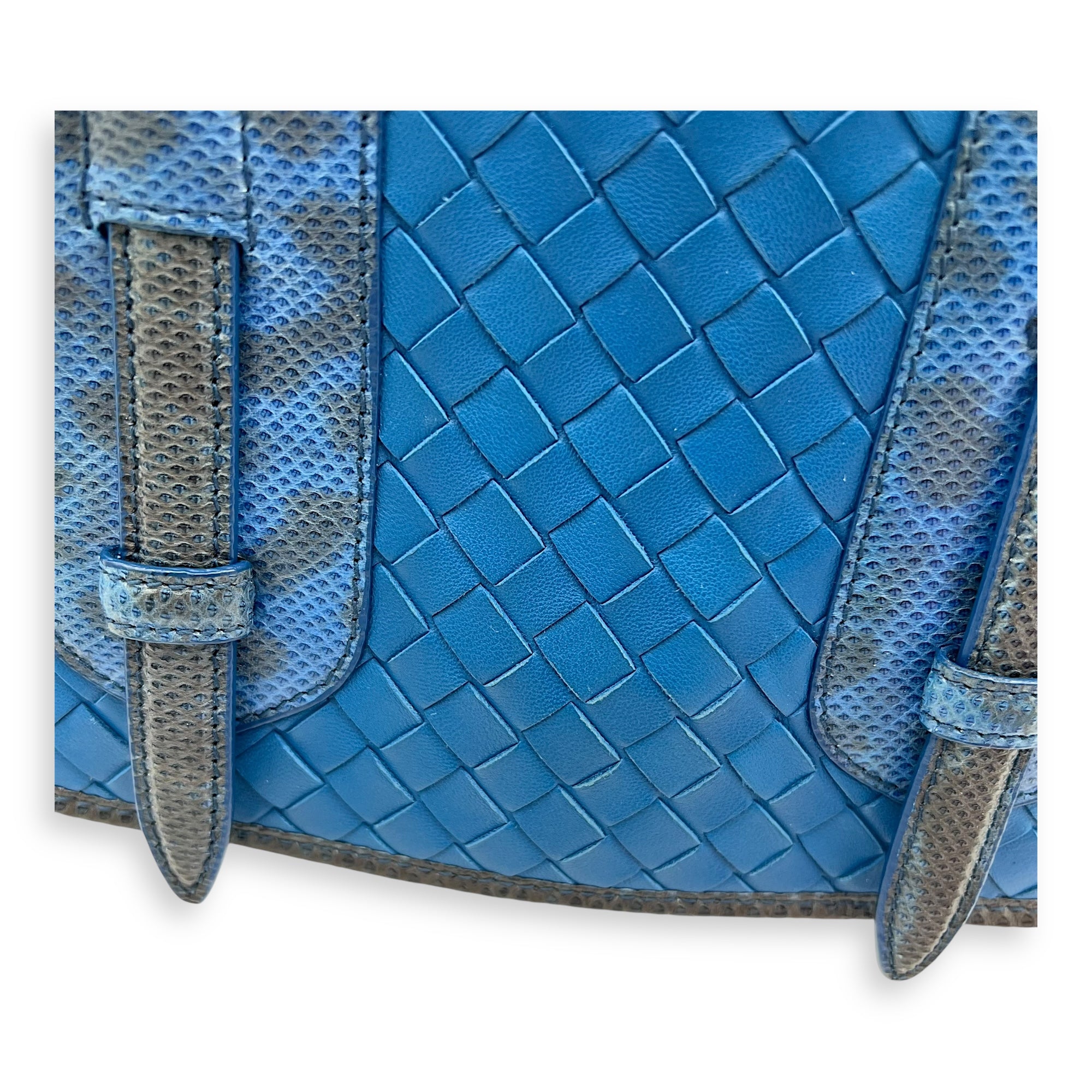 Intrecciato Blue Shoulder Bag in Lambskin and Lizard, Ruthenium hardware - Image 14