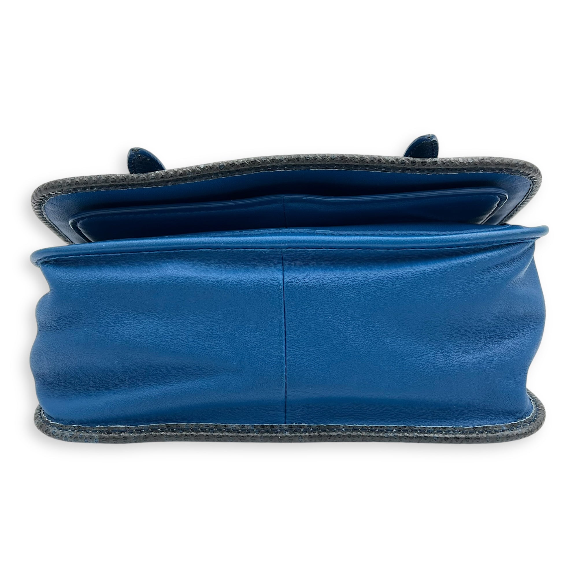 Intrecciato Blue Shoulder Bag in Lambskin and Lizard, Ruthenium hardware - Image 6