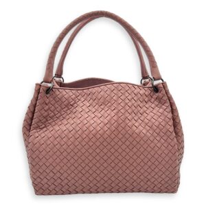 Intrecciato Shoulder Bag Pink in Calfskin, Ruthenium hardware