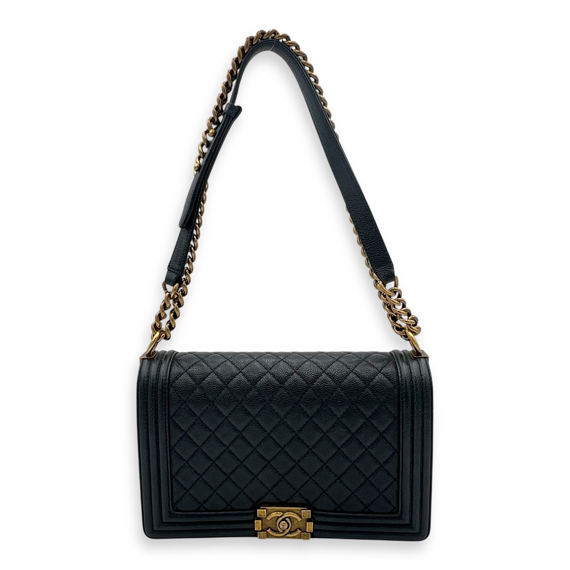 Boy New Medium Blue Shoulder Bag in Caviar Leather, Gold hardware - Image 13