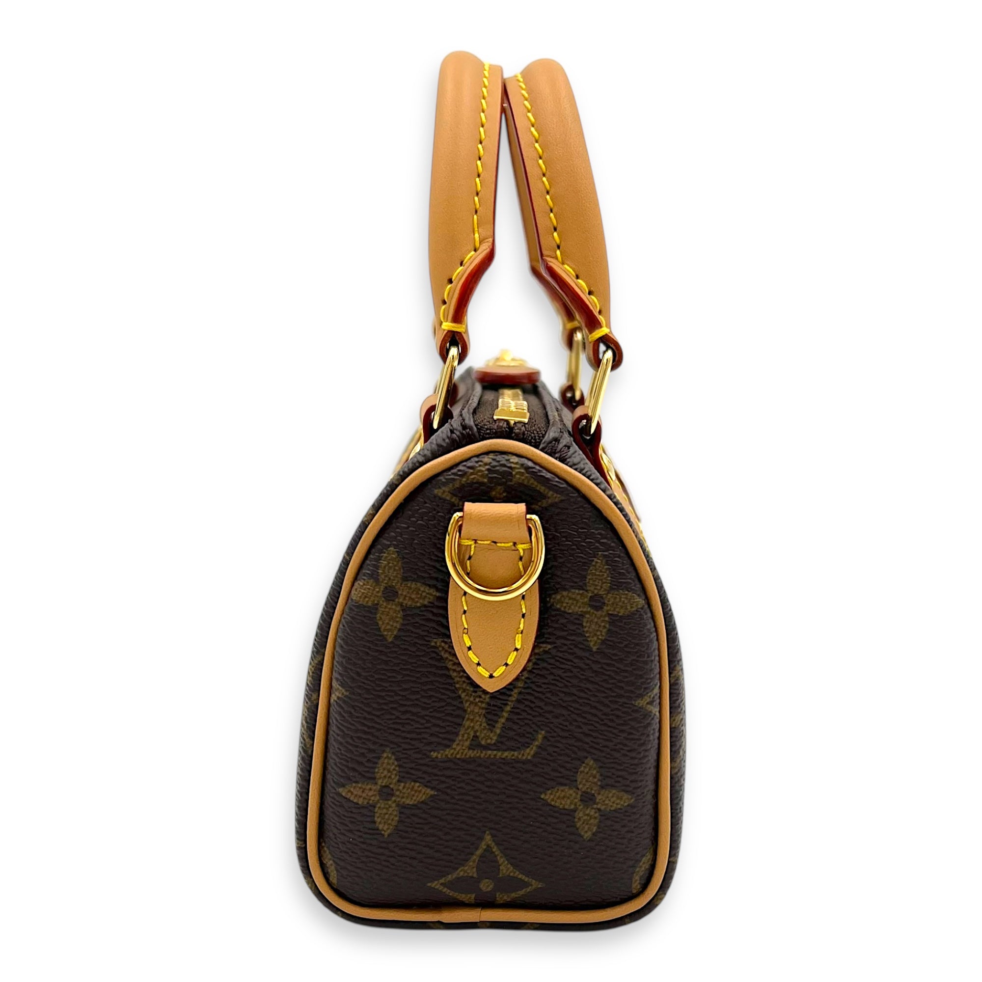 Speedy Crossbody Bag Nano Brown in Monogram Coated Canvas, Gold hardware - Image 4