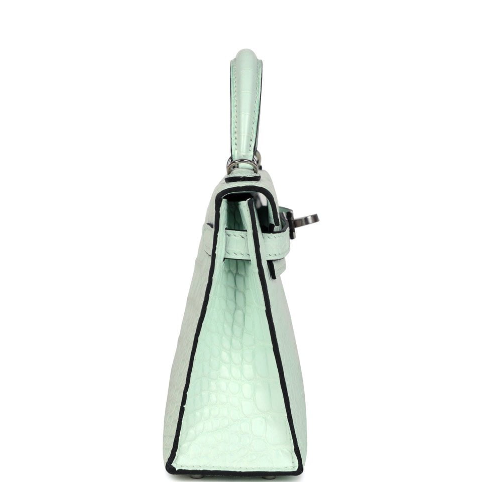 Hermes Kelly Sellier 20 Vert Peppermint Matte Alligator Palladium Hardware - Image 5