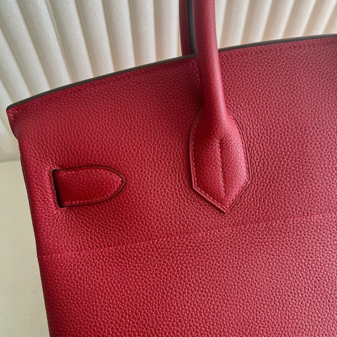 Hermes HAC Birkin 40 Handmade Bag in Red Clemence Leather - Image 8