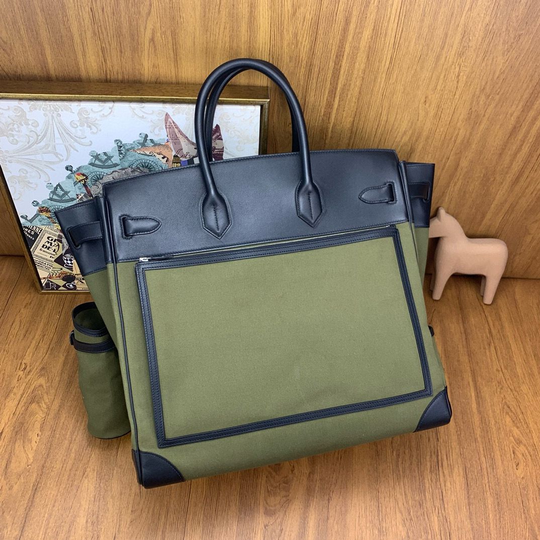 Hermes HAC Cargo Birkin 40 Handmade Bag in Green Toile - Image 6
