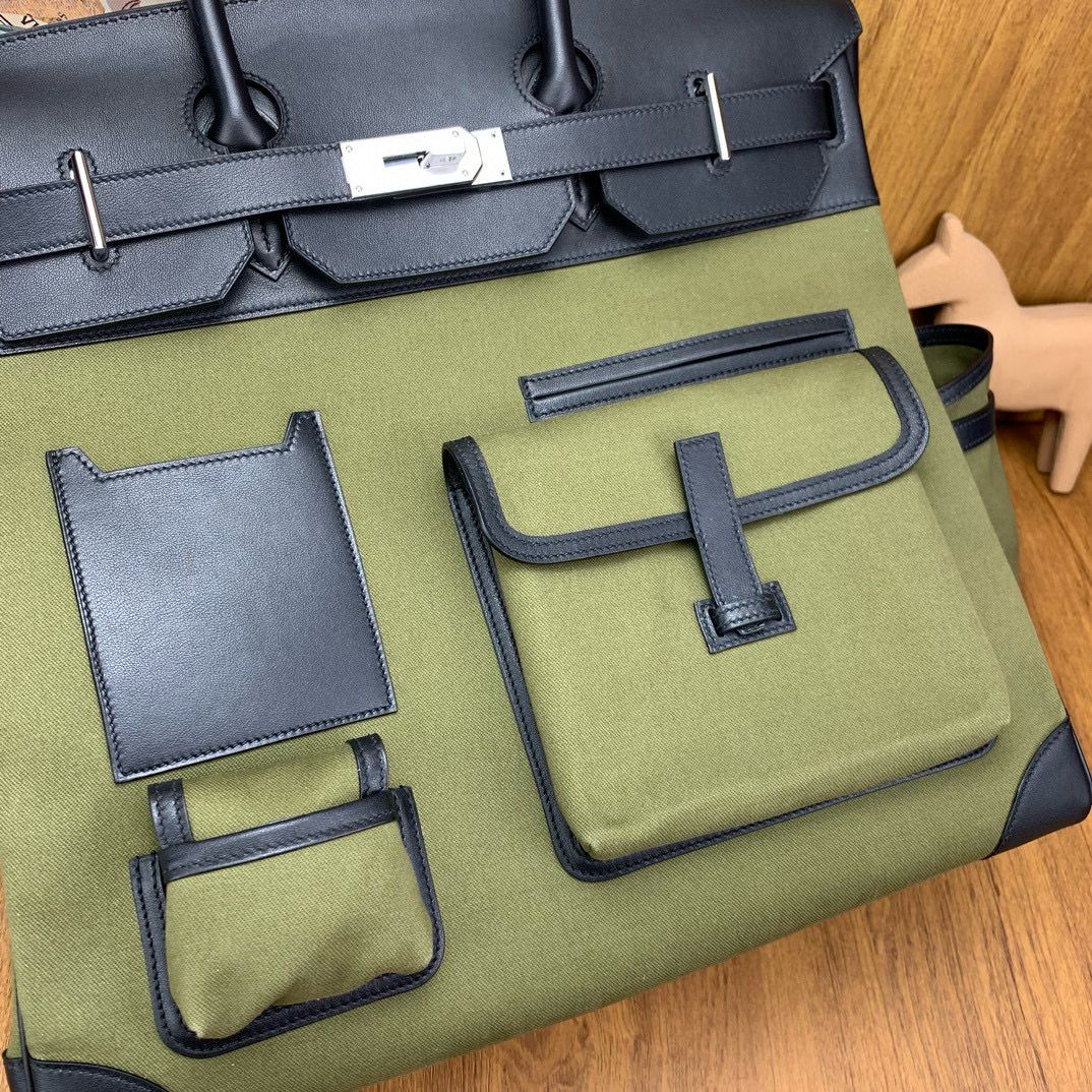 Hermes HAC Cargo Birkin 40 Handmade Bag in Green Toile - Image 8