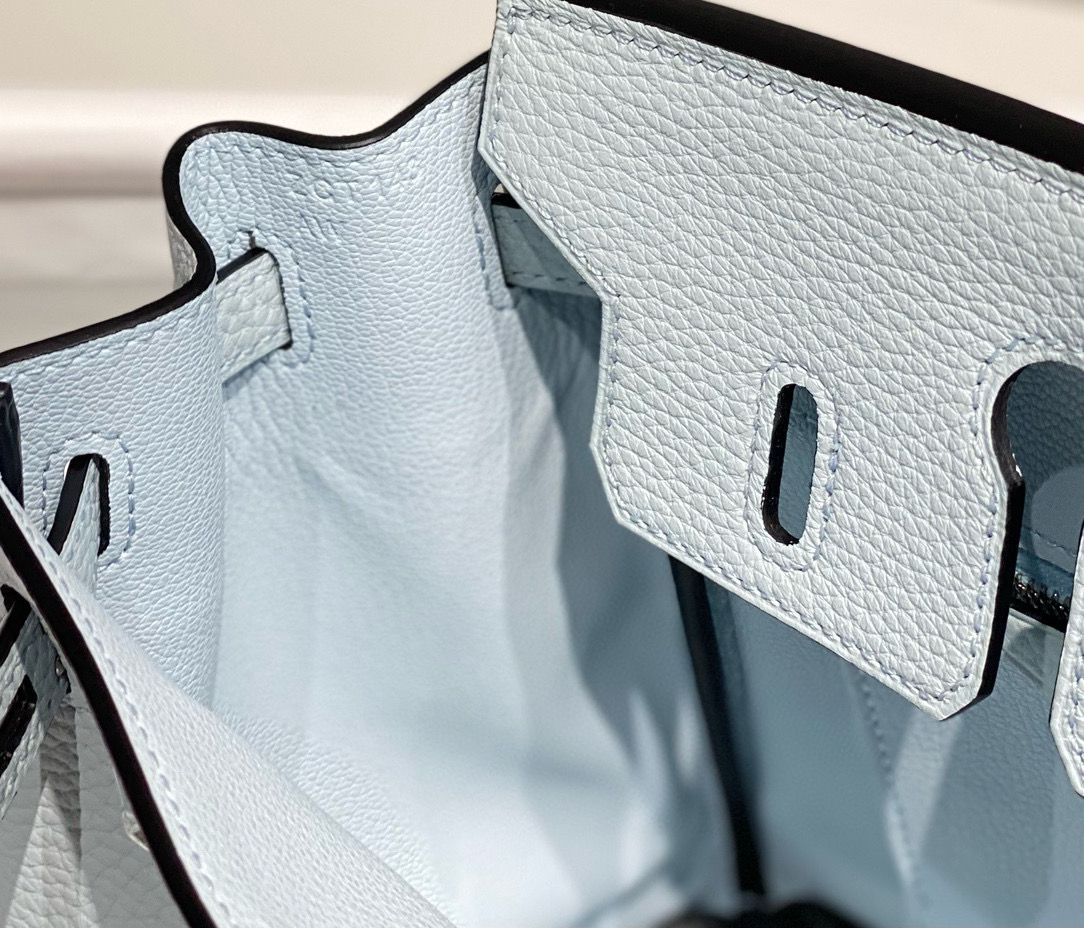 Hermes Birkin 25cm Bag In Blue Brume Clemence Leather PHW - Image 8