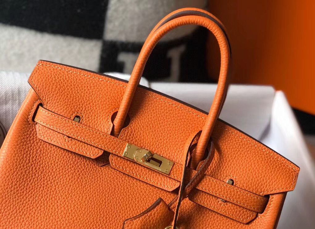 Hermes Birkin 25cm Bag In Orange Clemence Leather GHW - Image 4