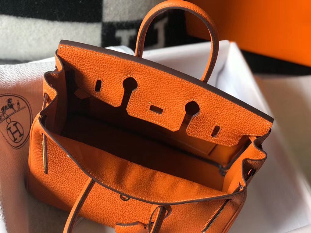 Hermes Birkin 25cm Bag In Orange Clemence Leather GHW - Image 8