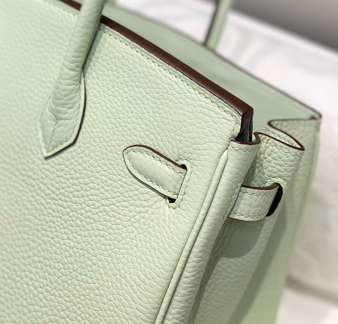 Hermes Birkin 25cm Bag In Vert Fizz Clemence Leather PHW - Image 8