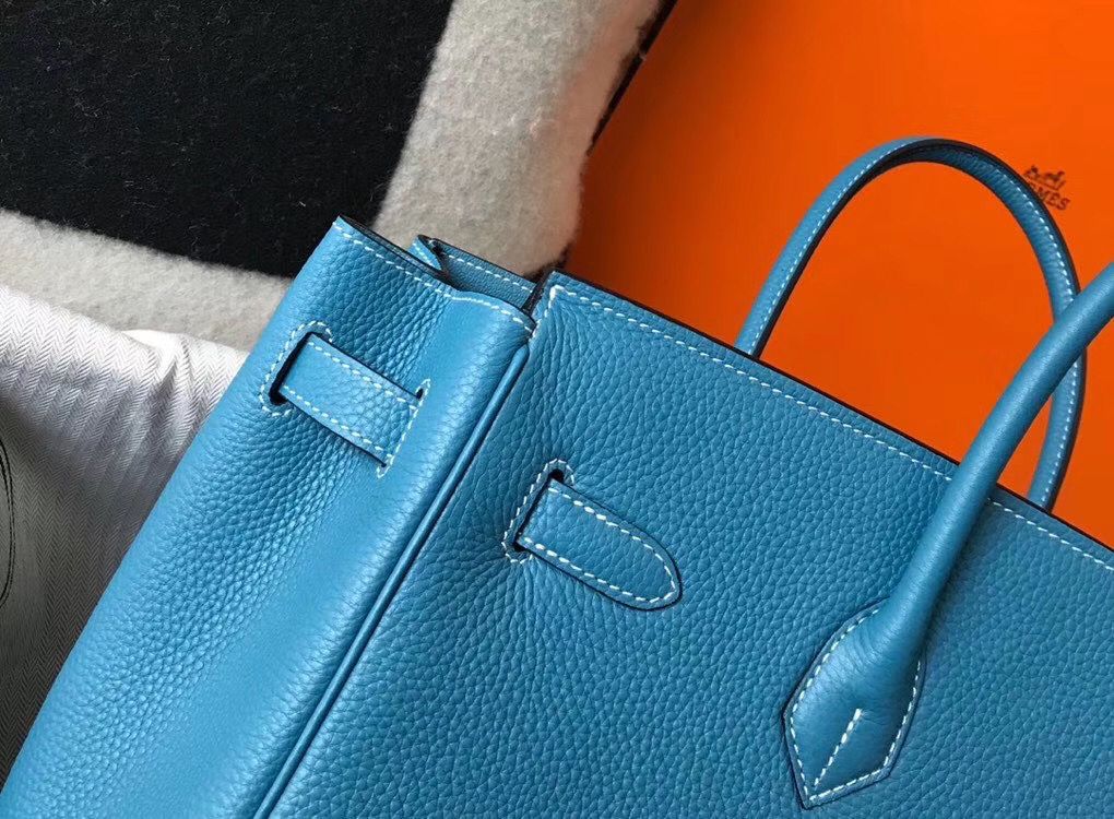 Hermes Birkin 30cm Bag In Jean Blue Clemence Leather GHW - Image 6