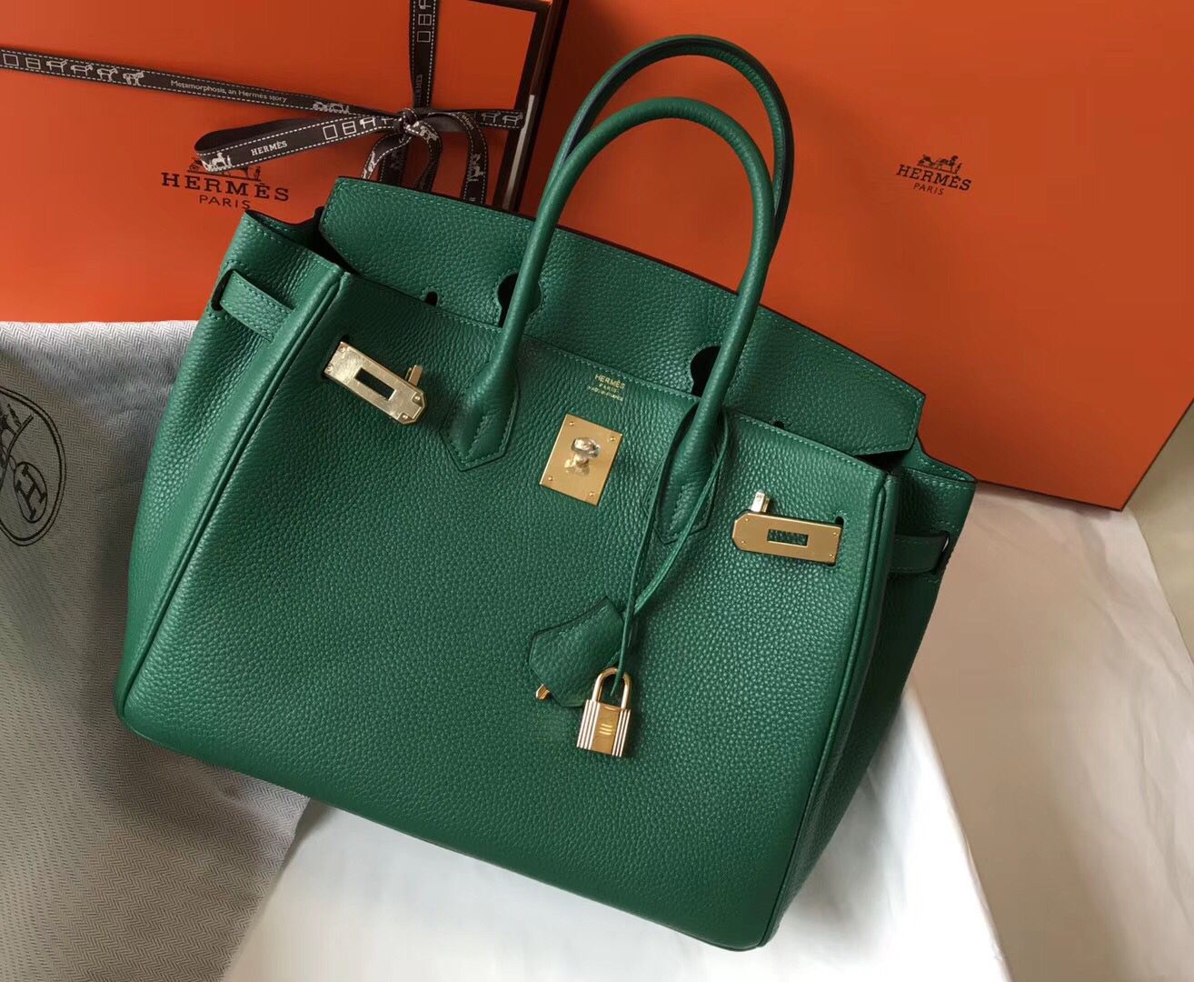 Hermes Birkin 30cm Bag In Vert Vertigo Clemence Leather GHW - Image 3