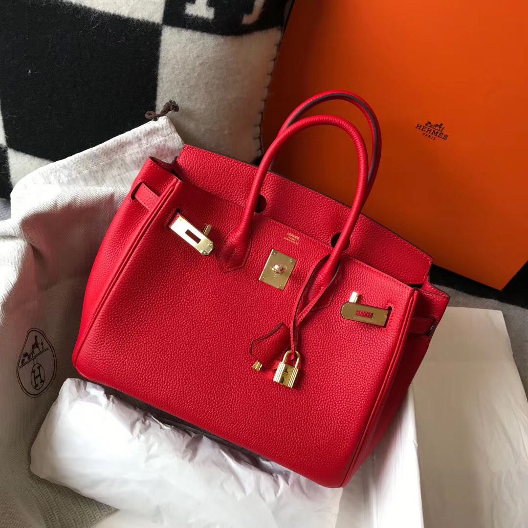 Hermes Birkin 30cm Bag In Red Clemence Leather GHW - Image 4