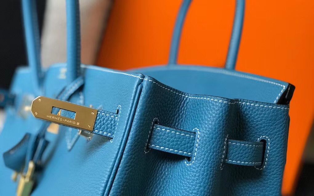 Hermes Birkin 35cm Bag In Blue Jean Clemence Leather GHW - Image 6
