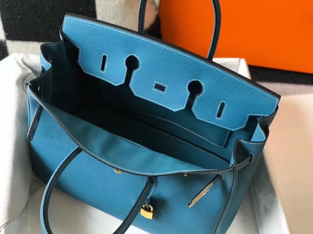 Hermes Birkin 35cm Bag In Blue Jean Clemence Leather GHW - Image 9