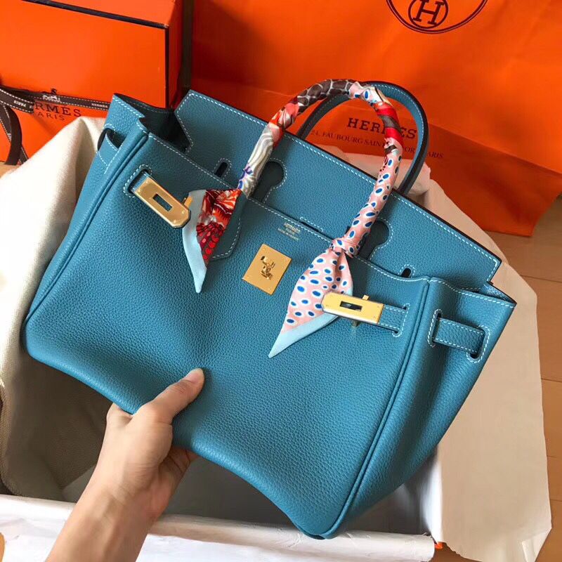Hermes Birkin 30 Handmade Bag In Blue Jean Clemence Leather - Image 5
